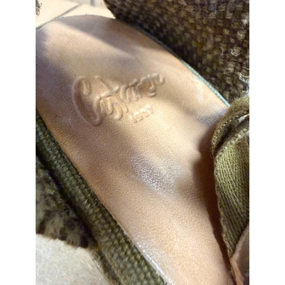 Castañer Canvas Wege Platform Espadrilles Sandals Olive Green Womens Size 37 EU